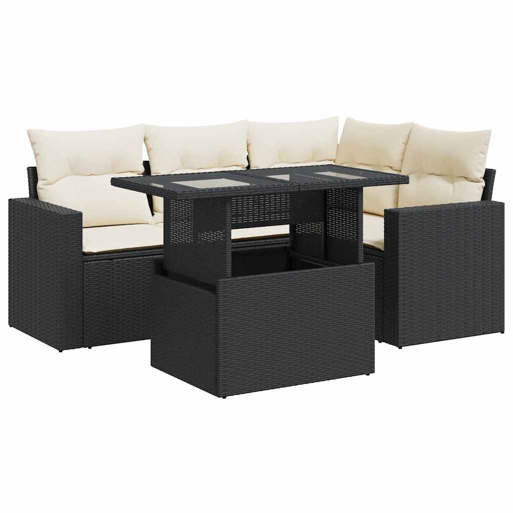 5-delige Loungeset met kussens poly rattan zwart is nu te koop bij PeponiXL, paradijselijk wonen!