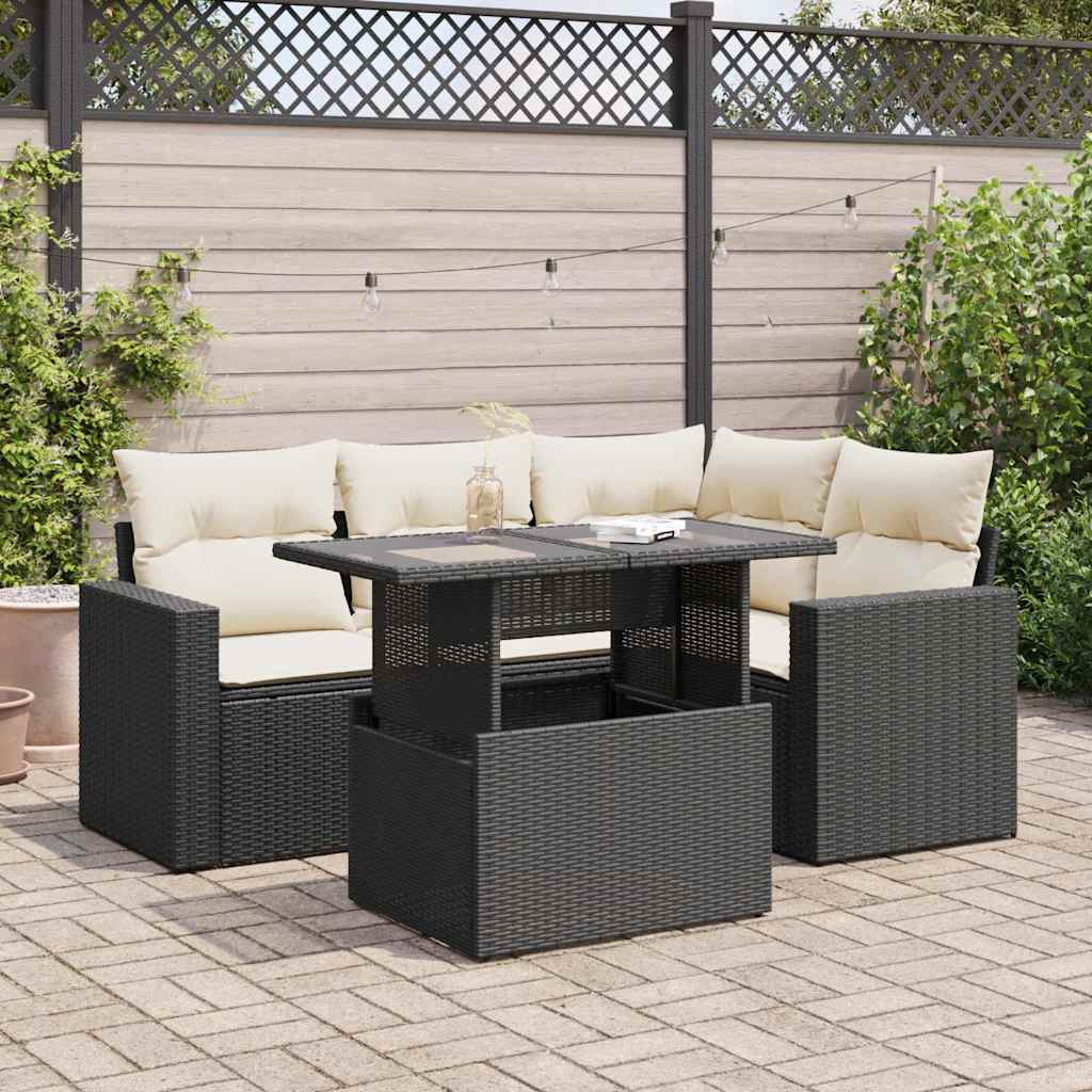 5-delige Loungeset met kussens poly rattan zwart is nu te koop bij PeponiXL, paradijselijk wonen!