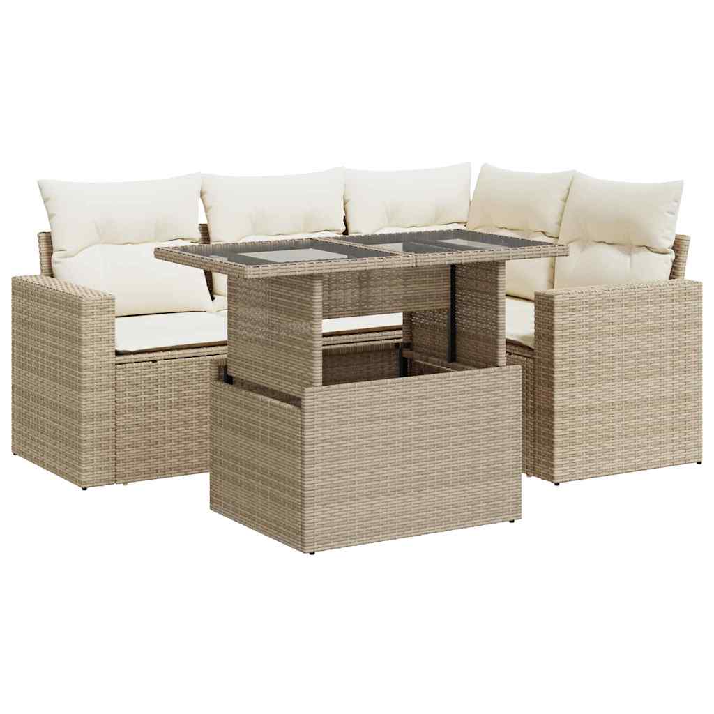 5-delige Loungeset met kussens poly rattan beige is nu te koop bij PeponiXL, paradijselijk wonen!