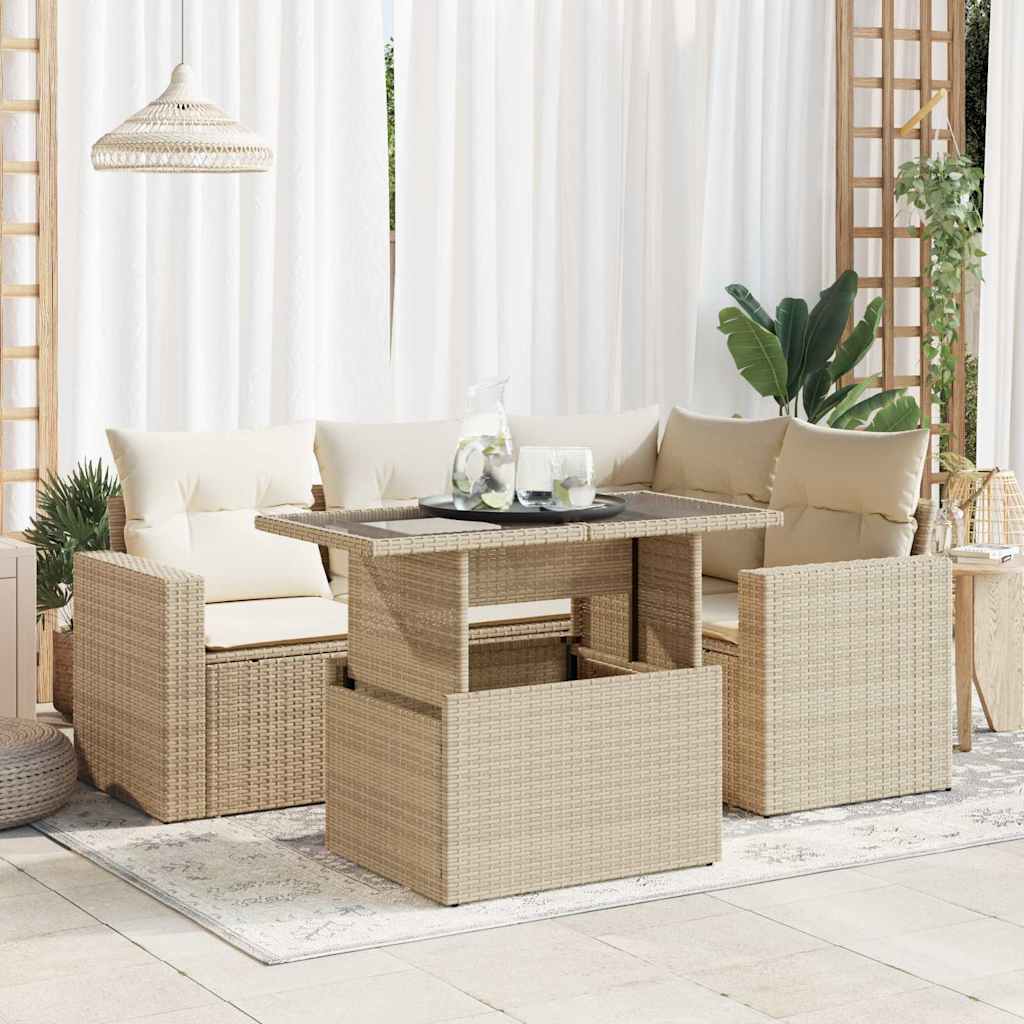 5-delige Loungeset met kussens poly rattan beige is nu te koop bij PeponiXL, paradijselijk wonen!