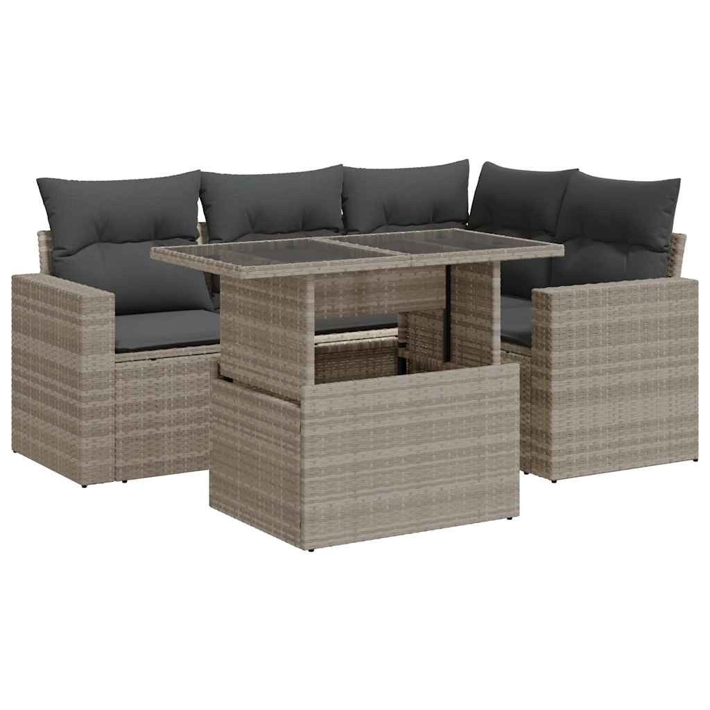 5-delige Loungeset met kussens poly rattan lichtgrijs is nu te koop bij PeponiXL, paradijselijk wonen!