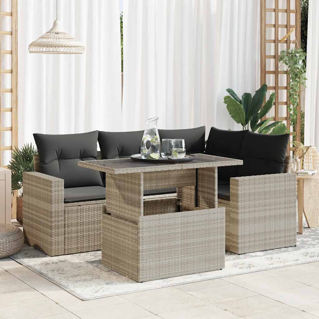 5-delige Loungeset met kussens poly rattan lichtgrijs is nu te koop bij PeponiXL, paradijselijk wonen!
