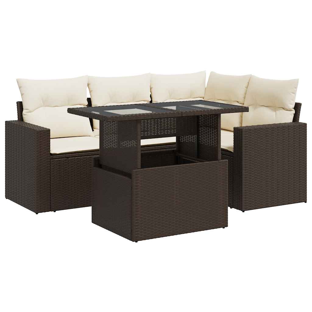5-delige Loungeset met kussens poly rattan bruin is nu te koop bij PeponiXL, paradijselijk wonen!