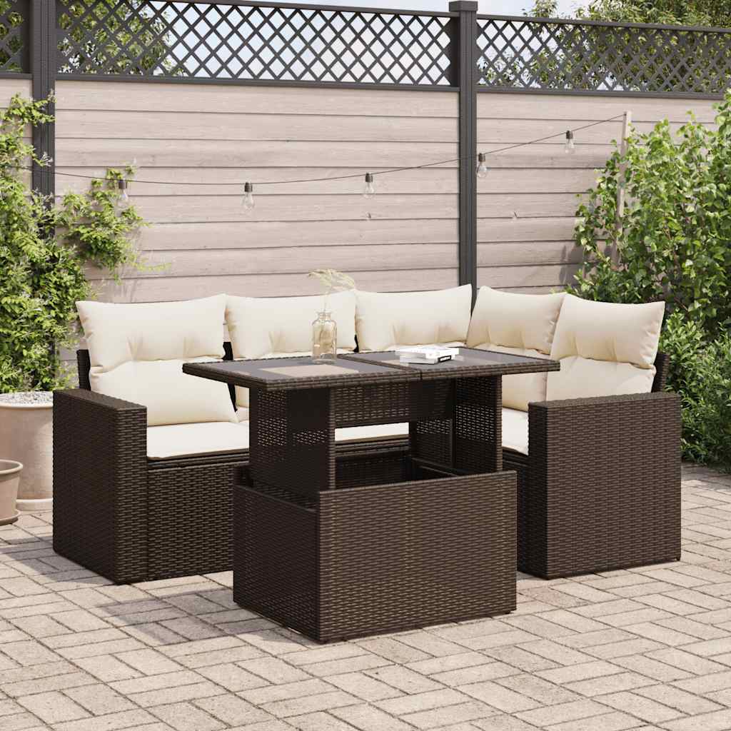 5-delige Loungeset met kussens poly rattan bruin is nu te koop bij PeponiXL, paradijselijk wonen!