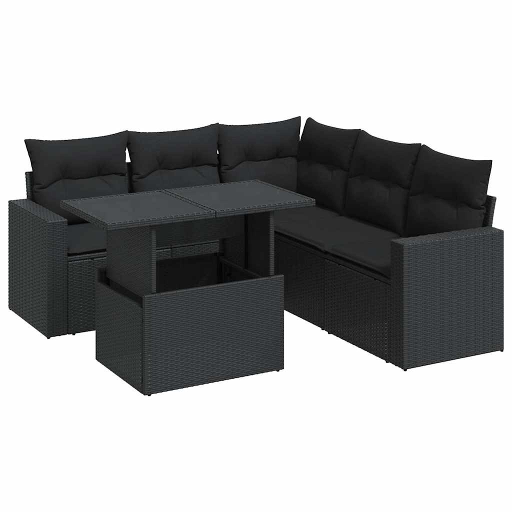 6-delige Loungeset met kussens poly rattan zwart is nu te koop bij PeponiXL, paradijselijk wonen!