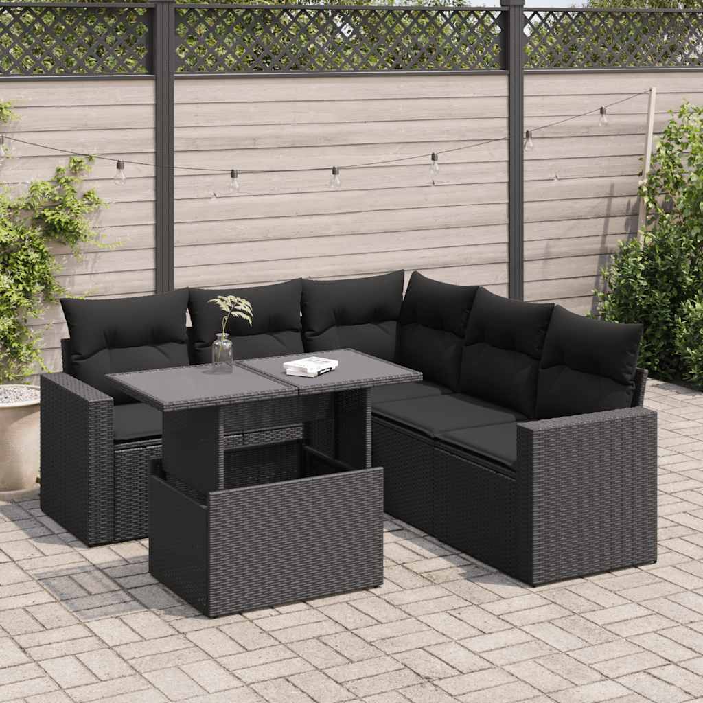 6-delige Loungeset met kussens poly rattan zwart is nu te koop bij PeponiXL, paradijselijk wonen!