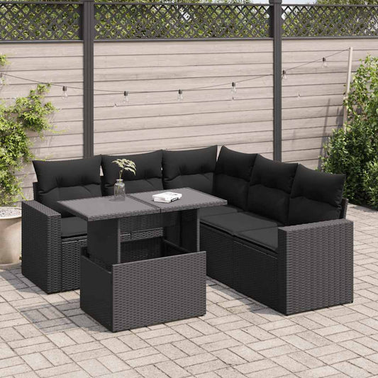6-delige Loungeset met kussens poly rattan zwart is nu te koop bij PeponiXL, paradijselijk wonen!