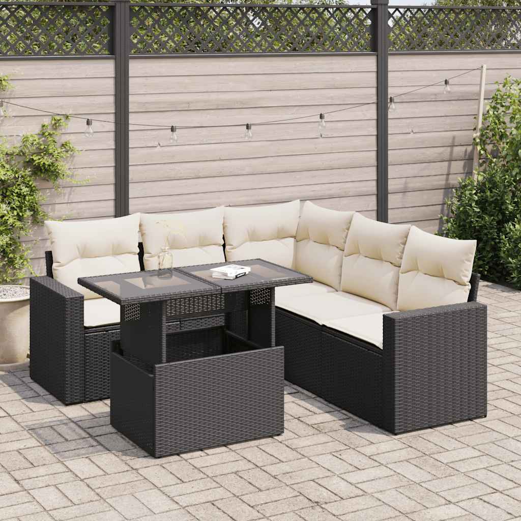 6-delige Loungeset met kussens poly rattan zwart is nu te koop bij PeponiXL, paradijselijk wonen!