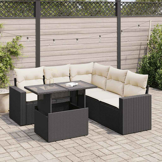 6-delige Loungeset met kussens poly rattan zwart is nu te koop bij PeponiXL, paradijselijk wonen!