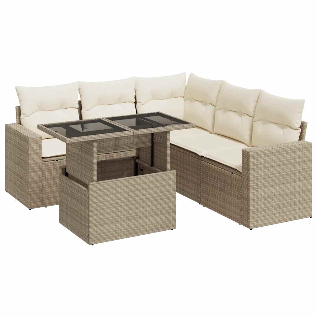 6-delige Loungeset met kussens poly rattan beige is nu te koop bij PeponiXL, paradijselijk wonen!