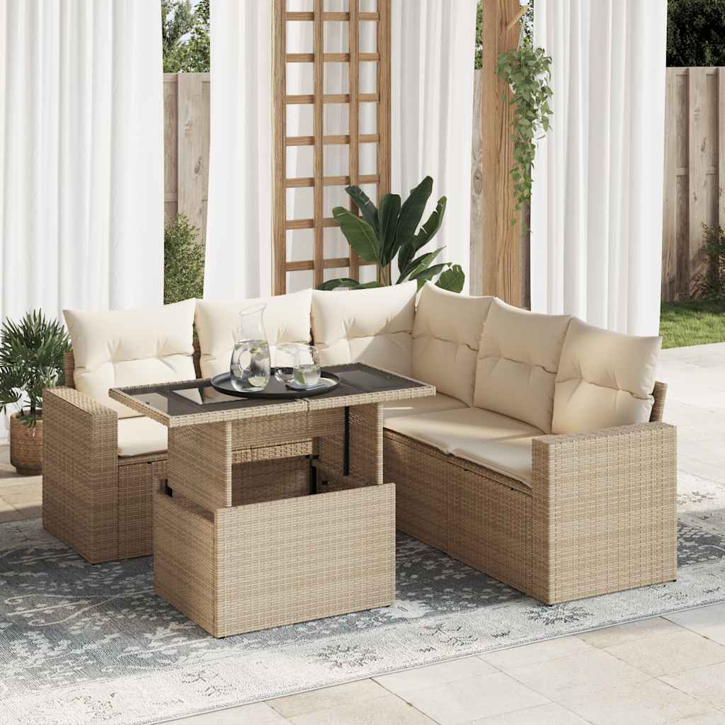6-delige Loungeset met kussens poly rattan beige is nu te koop bij PeponiXL, paradijselijk wonen!