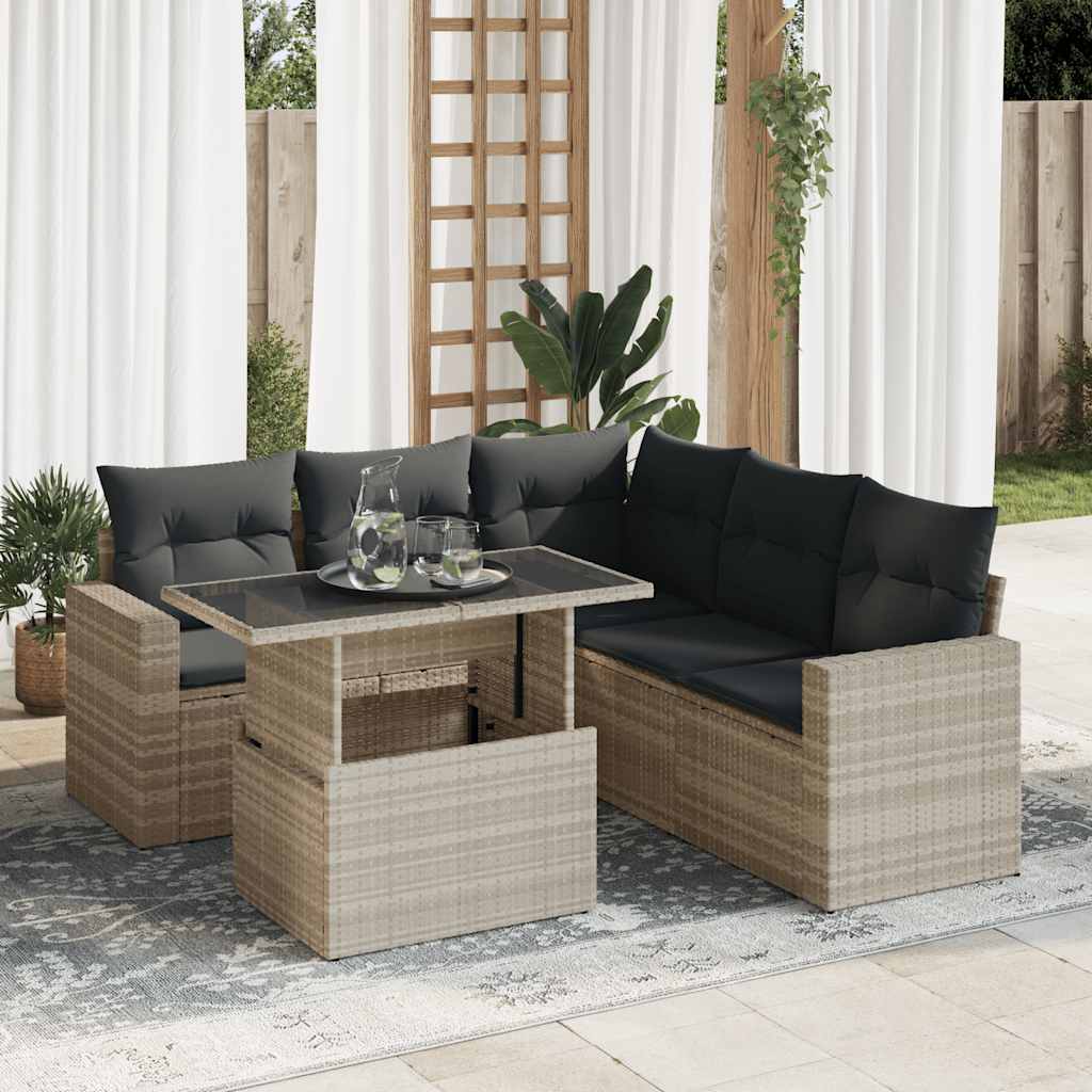 6-delige Loungeset met kussens poly rattan lichtgrijs is nu te koop bij PeponiXL, paradijselijk wonen!