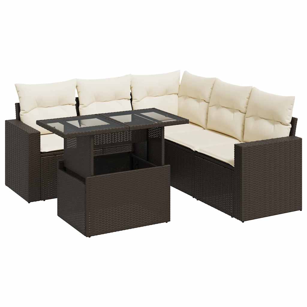 6-delige Loungeset met kussens poly rattan bruin is nu te koop bij PeponiXL, paradijselijk wonen!