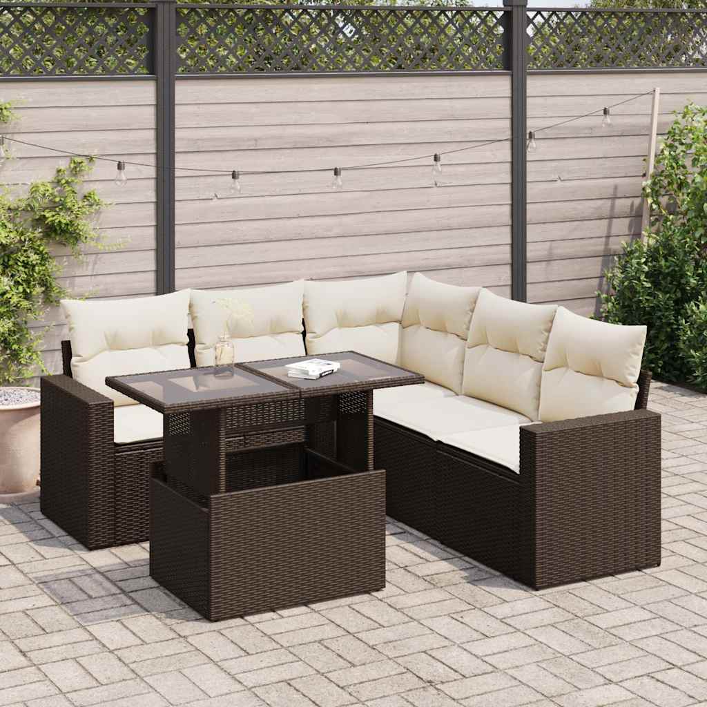 6-delige Loungeset met kussens poly rattan bruin is nu te koop bij PeponiXL, paradijselijk wonen!