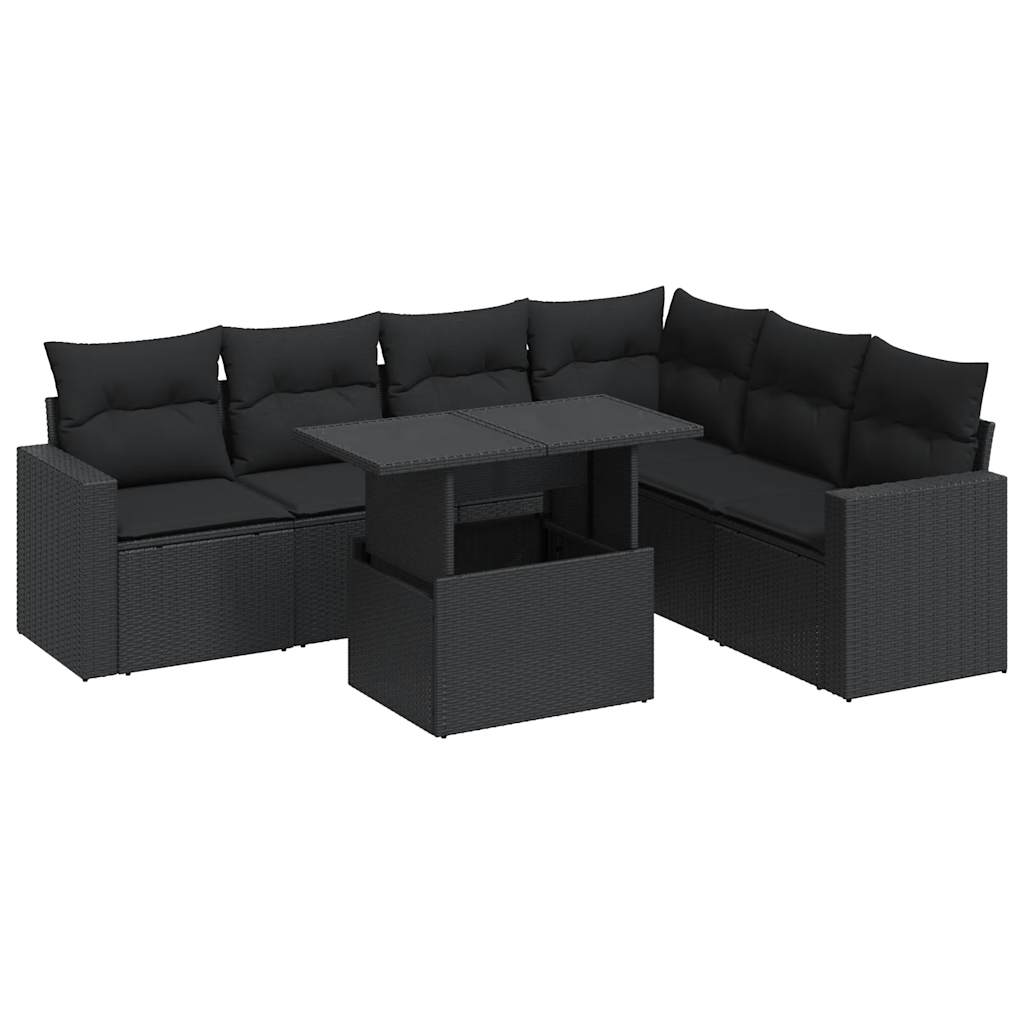 7-delige Loungeset met kussens poly rattan zwart is nu te koop bij PeponiXL, paradijselijk wonen!