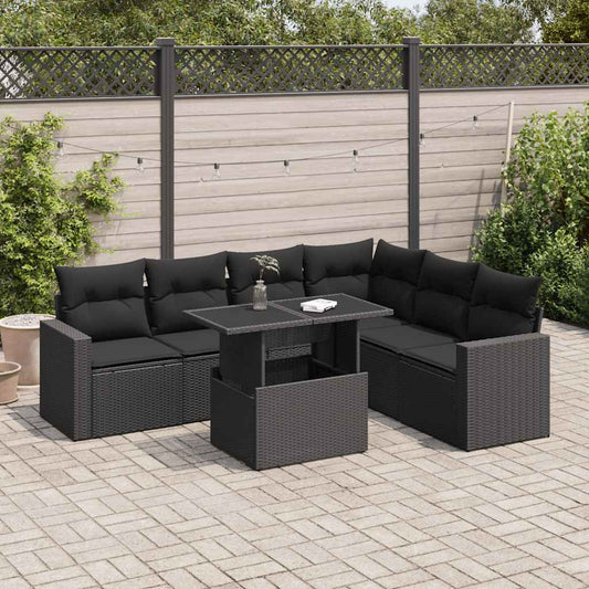 7-delige Loungeset met kussens poly rattan zwart is nu te koop bij PeponiXL, paradijselijk wonen!