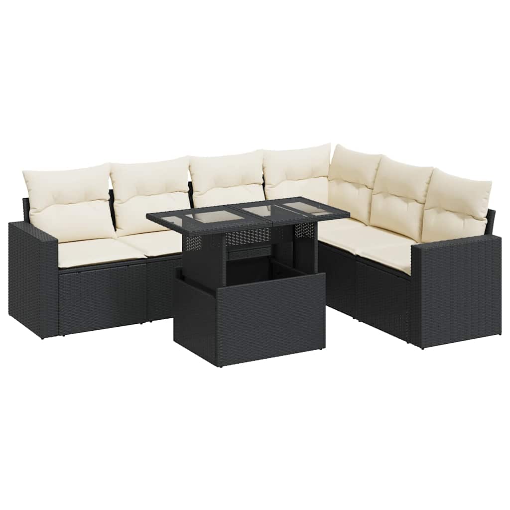 7-delige Loungeset met kussens poly rattan zwart is nu te koop bij PeponiXL, paradijselijk wonen!