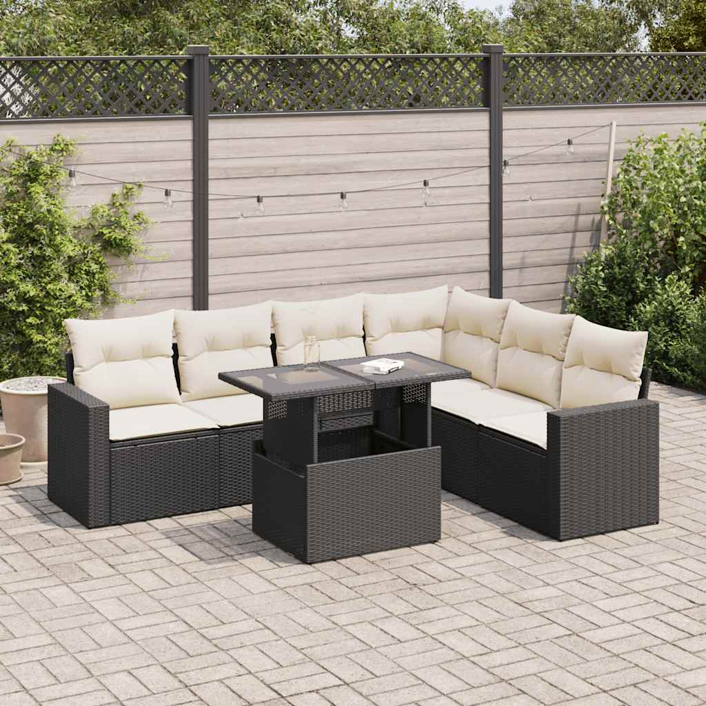 7-delige Loungeset met kussens poly rattan zwart is nu te koop bij PeponiXL, paradijselijk wonen!