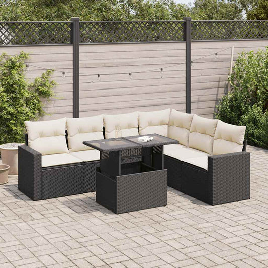 7-delige Loungeset met kussens poly rattan zwart is nu te koop bij PeponiXL, paradijselijk wonen!