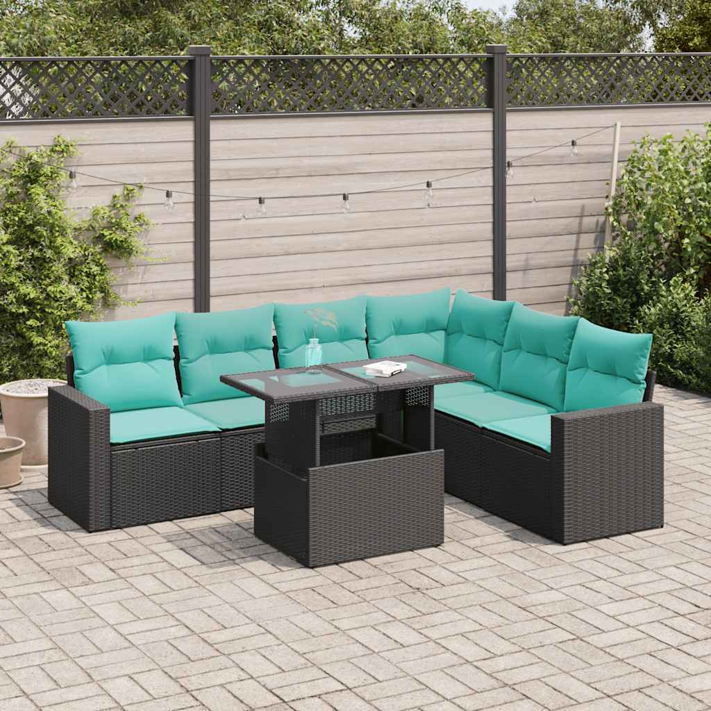 7-delige Loungeset met kussens poly rattan acacia zwart is nu te koop bij PeponiXL, paradijselijk wonen!