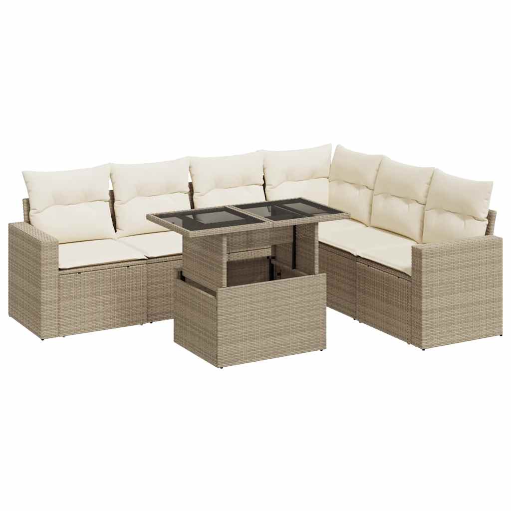 7-delige Loungeset met kussens poly rattan beige is nu te koop bij PeponiXL, paradijselijk wonen!