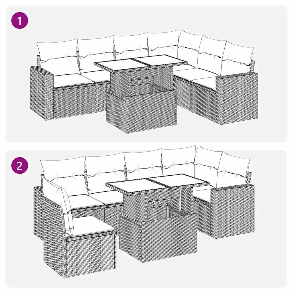 7-delige Loungeset met kussens poly rattan beige is nu te koop bij PeponiXL, paradijselijk wonen!