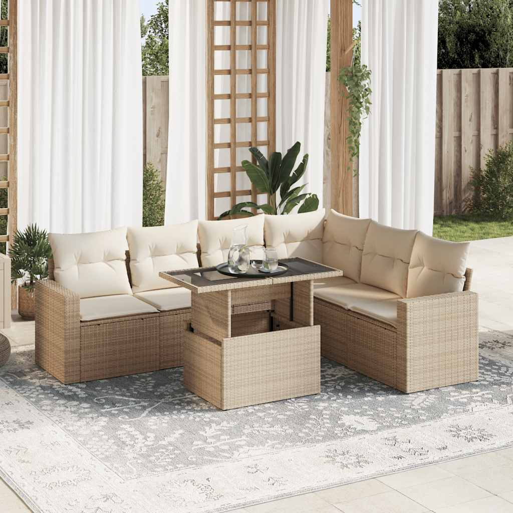 7-delige Loungeset met kussens poly rattan beige is nu te koop bij PeponiXL, paradijselijk wonen!