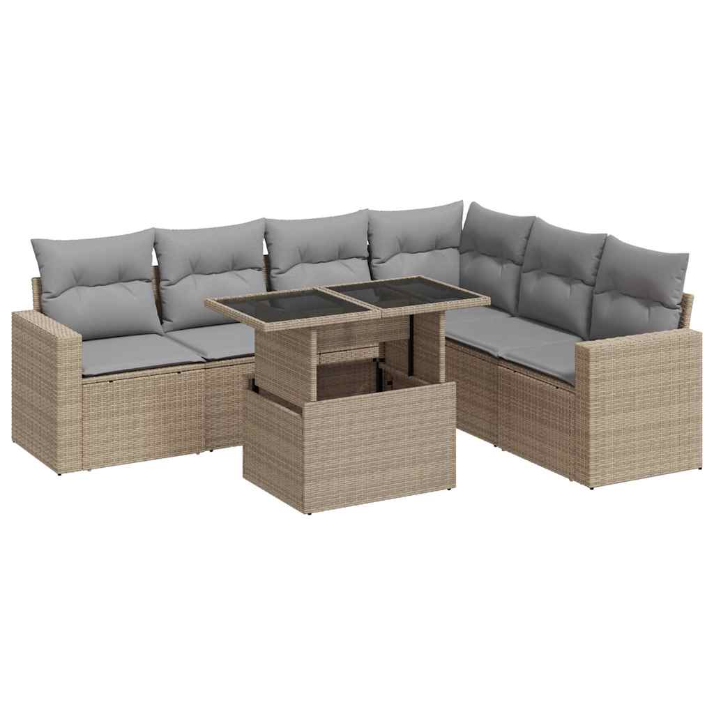 7-delige Loungeset met kussens poly rattan beige is nu te koop bij PeponiXL, paradijselijk wonen!
