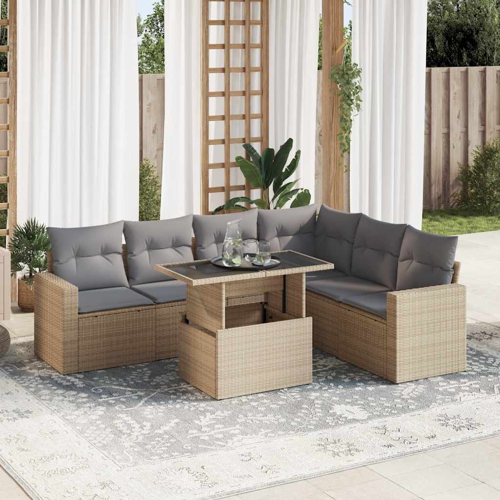 7-delige Loungeset met kussens poly rattan beige is nu te koop bij PeponiXL, paradijselijk wonen!