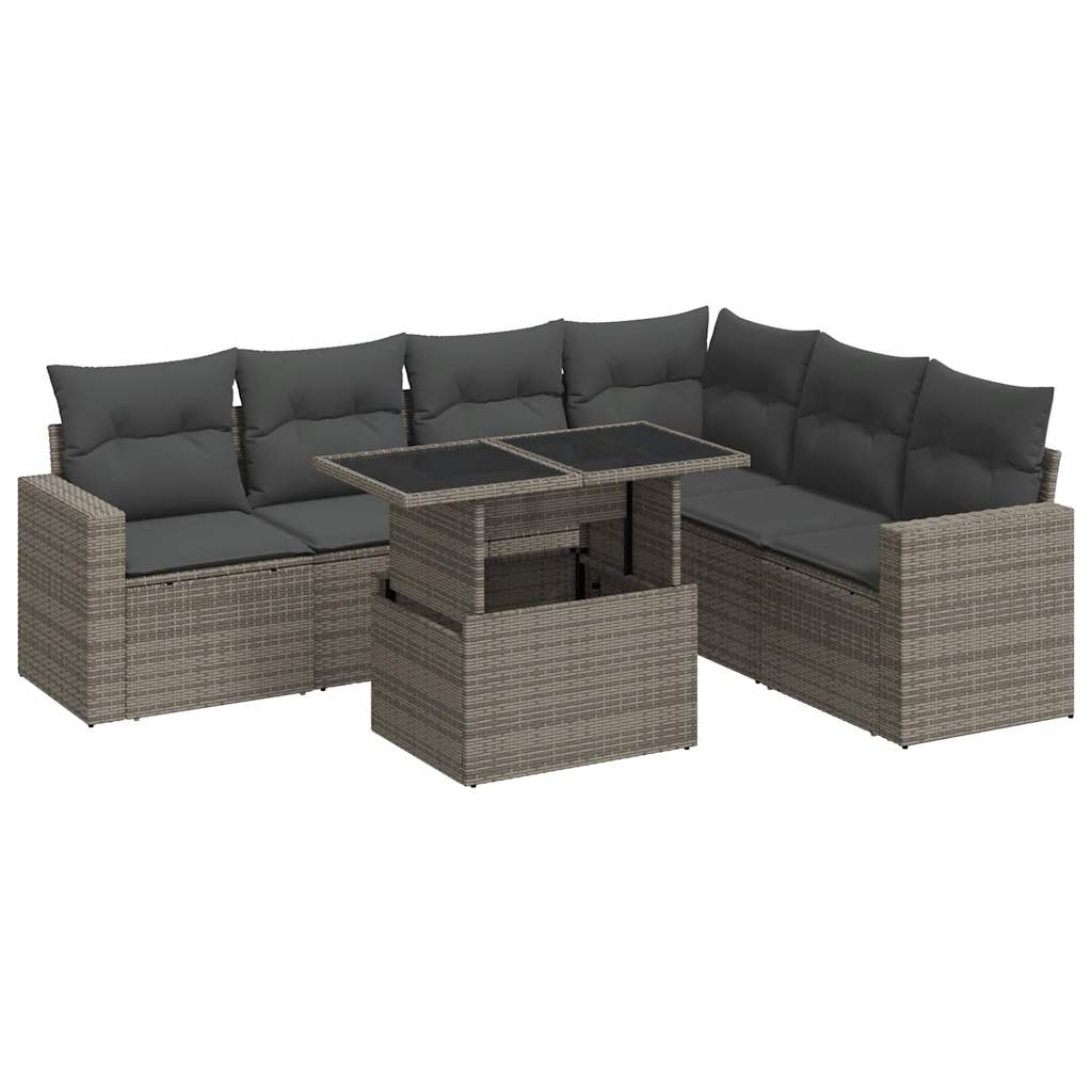 7-delige Loungeset met kussens poly rattan grijs is nu te koop bij PeponiXL, paradijselijk wonen!