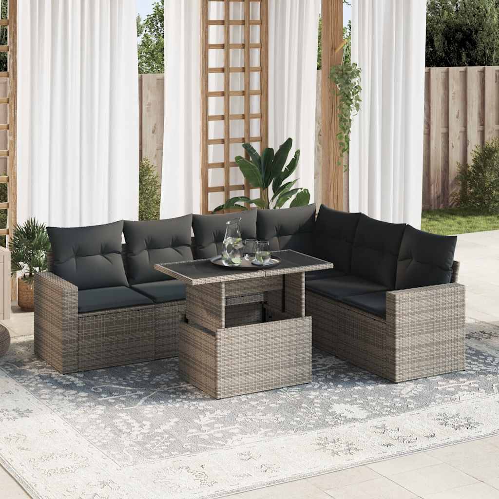 7-delige Loungeset met kussens poly rattan grijs is nu te koop bij PeponiXL, paradijselijk wonen!