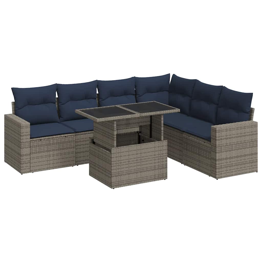 7-delige Loungeset met kussens poly rattan acacia zwart is nu te koop bij PeponiXL, paradijselijk wonen!