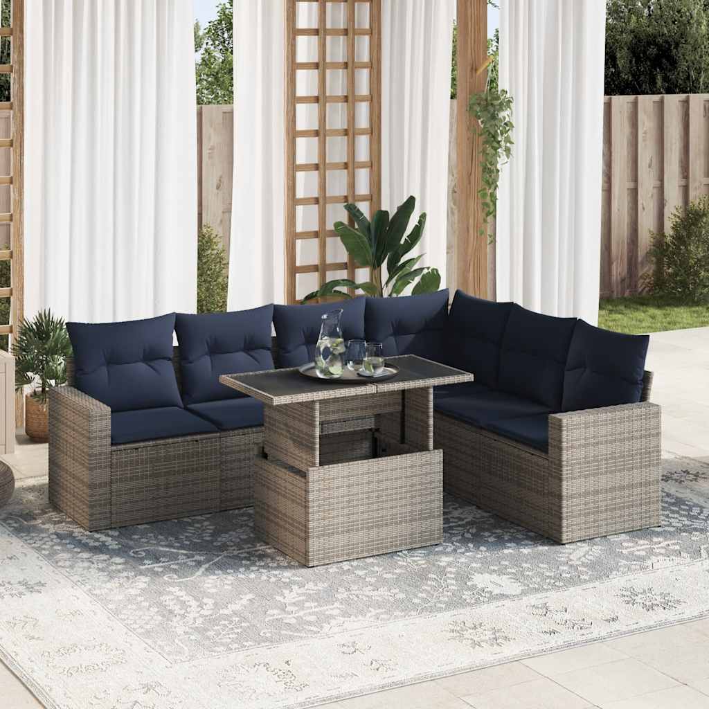 7-delige Loungeset met kussens poly rattan acacia zwart is nu te koop bij PeponiXL, paradijselijk wonen!