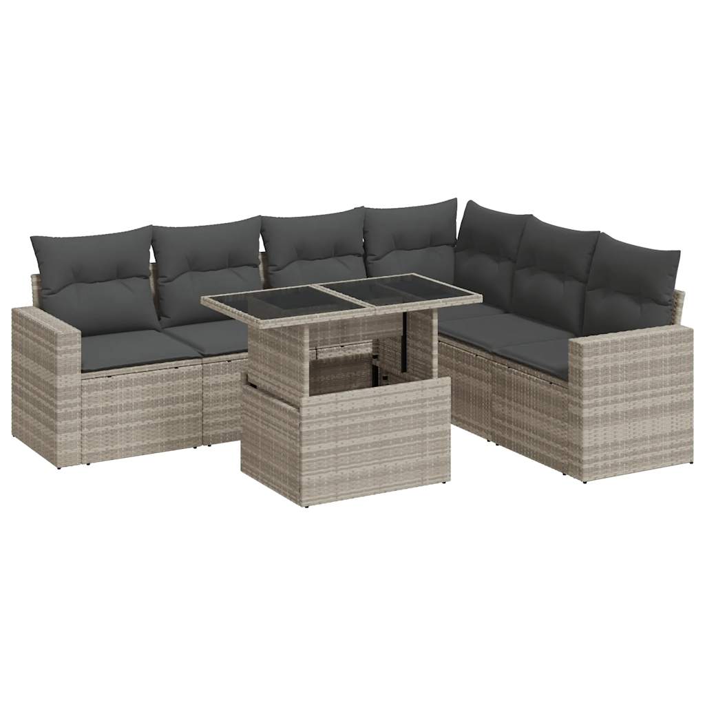 7-delige Loungeset met kussens poly rattan lichtgrijs is nu te koop bij PeponiXL, paradijselijk wonen!
