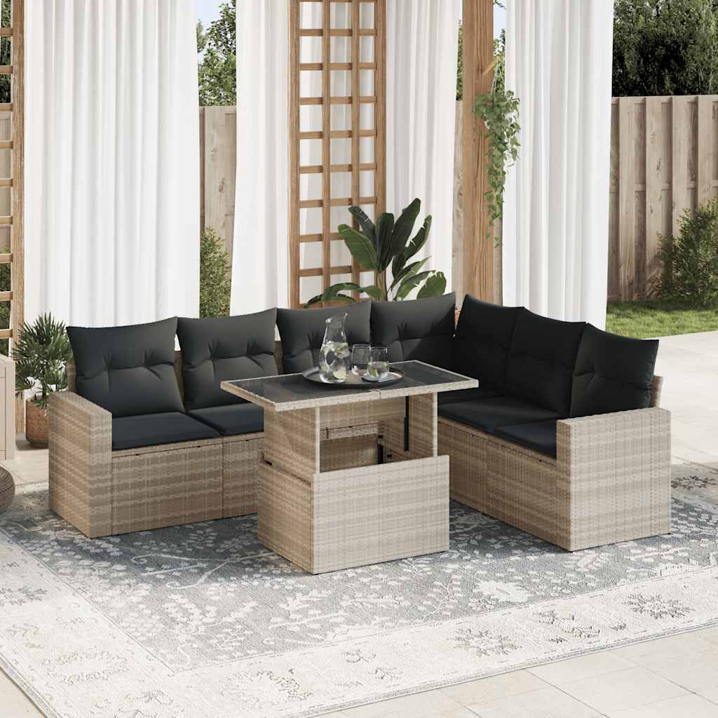 7-delige Loungeset met kussens poly rattan lichtgrijs is nu te koop bij PeponiXL, paradijselijk wonen!