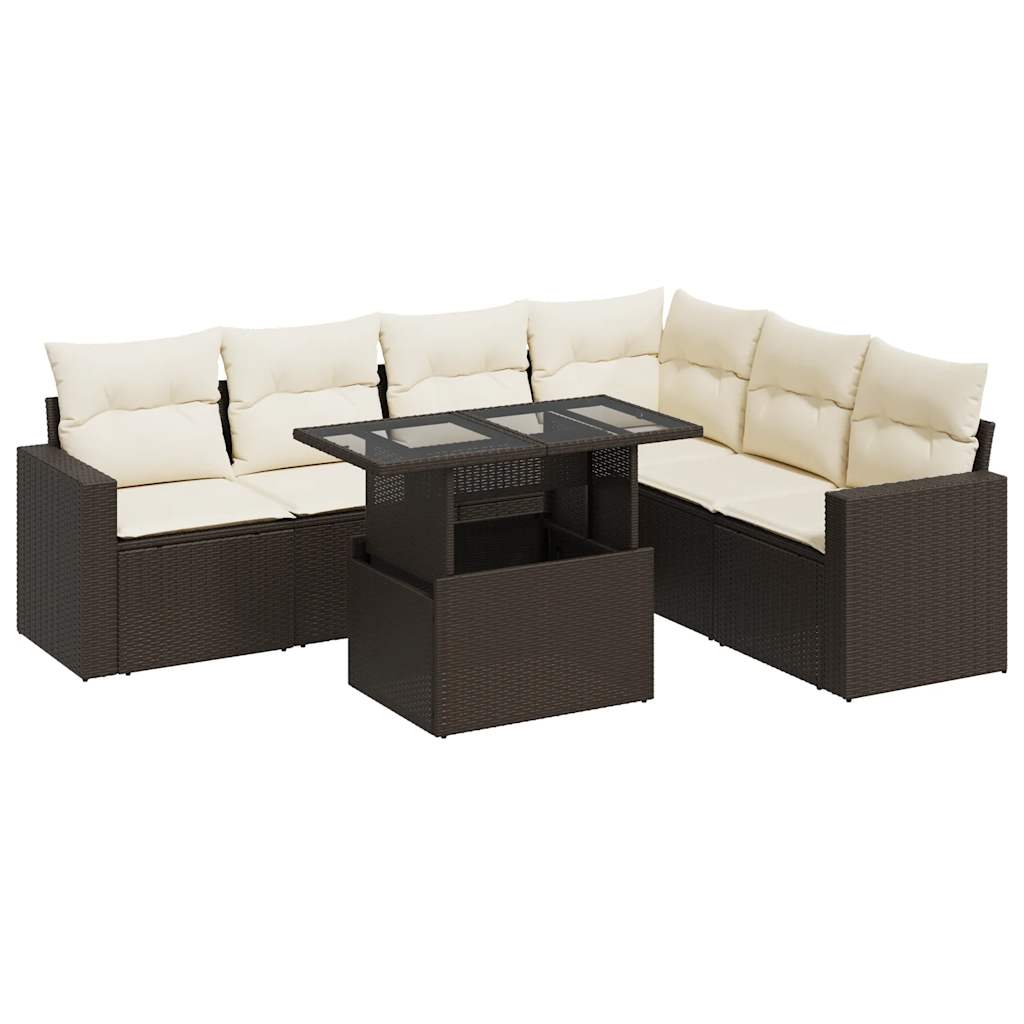 7-delige Loungeset met kussens poly rattan bruin is nu te koop bij PeponiXL, paradijselijk wonen!