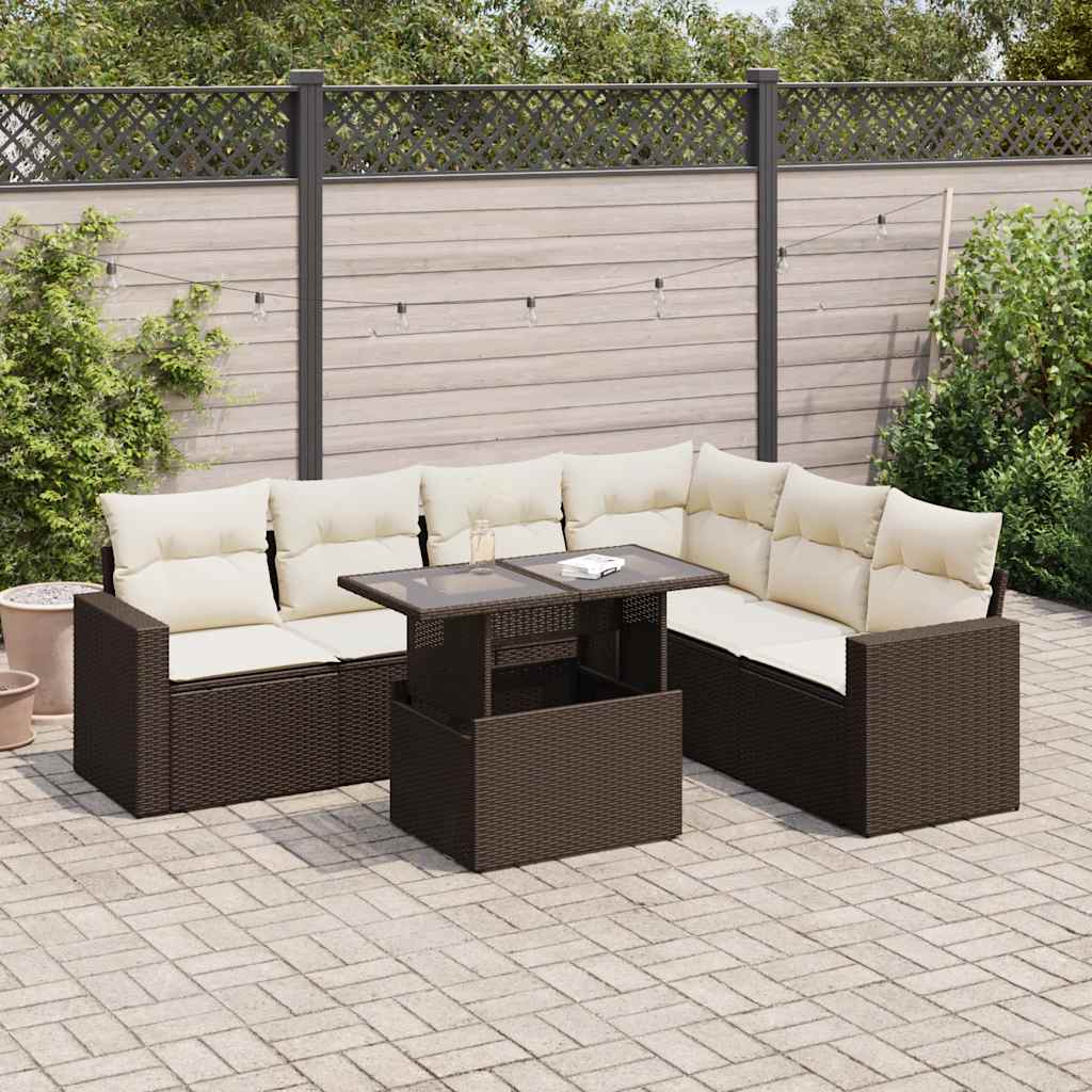 7-delige Loungeset met kussens poly rattan bruin is nu te koop bij PeponiXL, paradijselijk wonen!