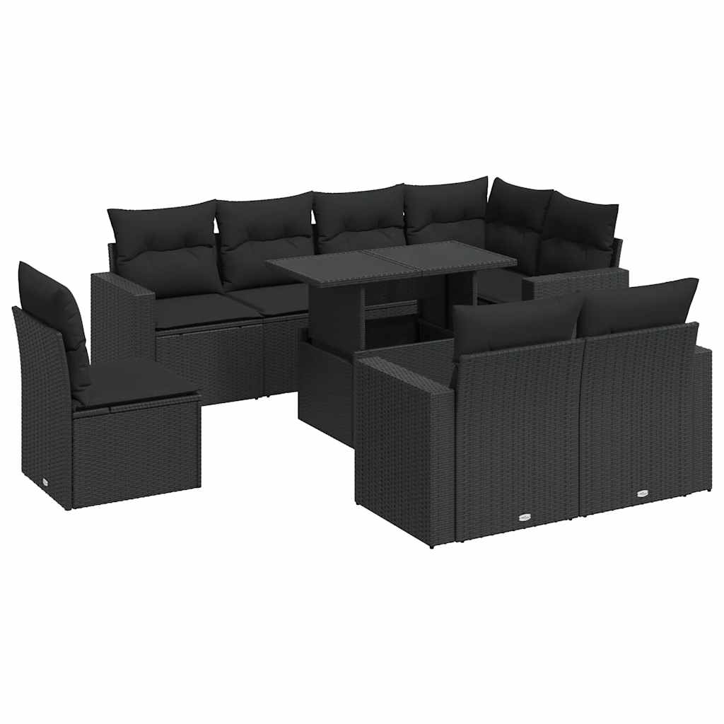 9-delige Loungeset met kussens poly rattan zwart is nu te koop bij PeponiXL, paradijselijk wonen!