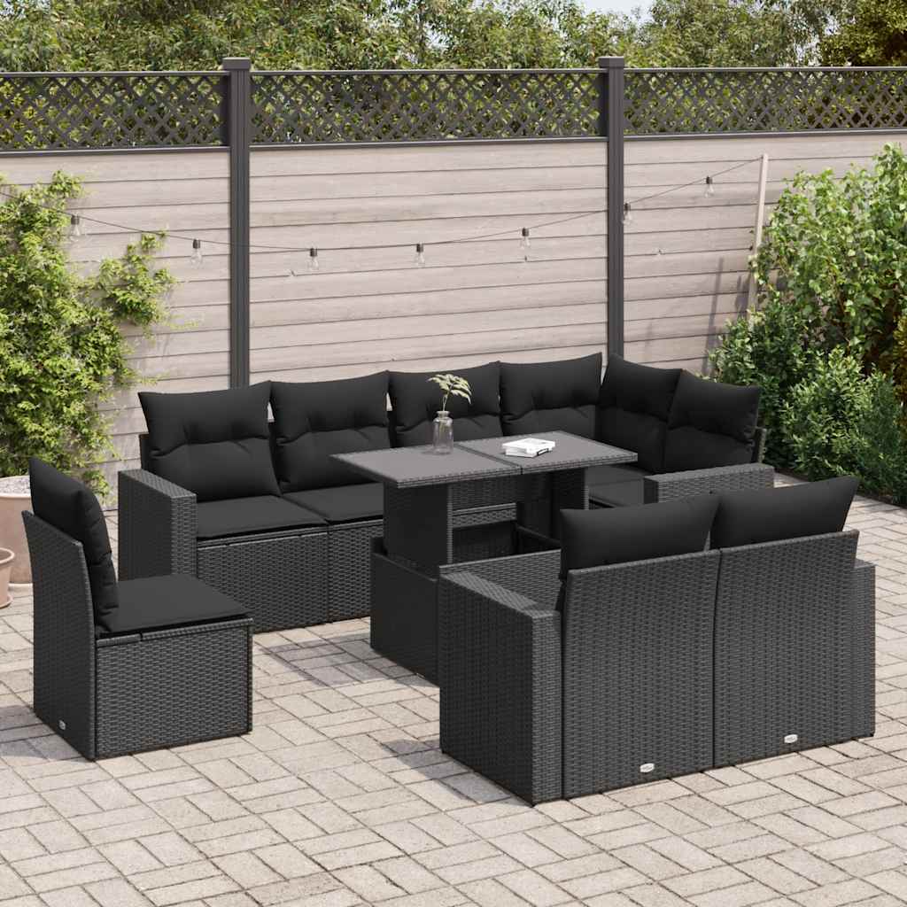 9-delige Loungeset met kussens poly rattan zwart is nu te koop bij PeponiXL, paradijselijk wonen!