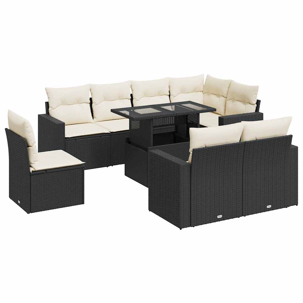9-delige Loungeset met kussens poly rattan zwart is nu te koop bij PeponiXL, paradijselijk wonen!