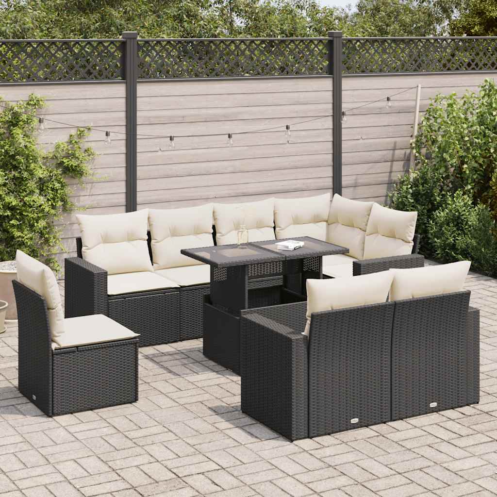 9-delige Loungeset met kussens poly rattan zwart is nu te koop bij PeponiXL, paradijselijk wonen!