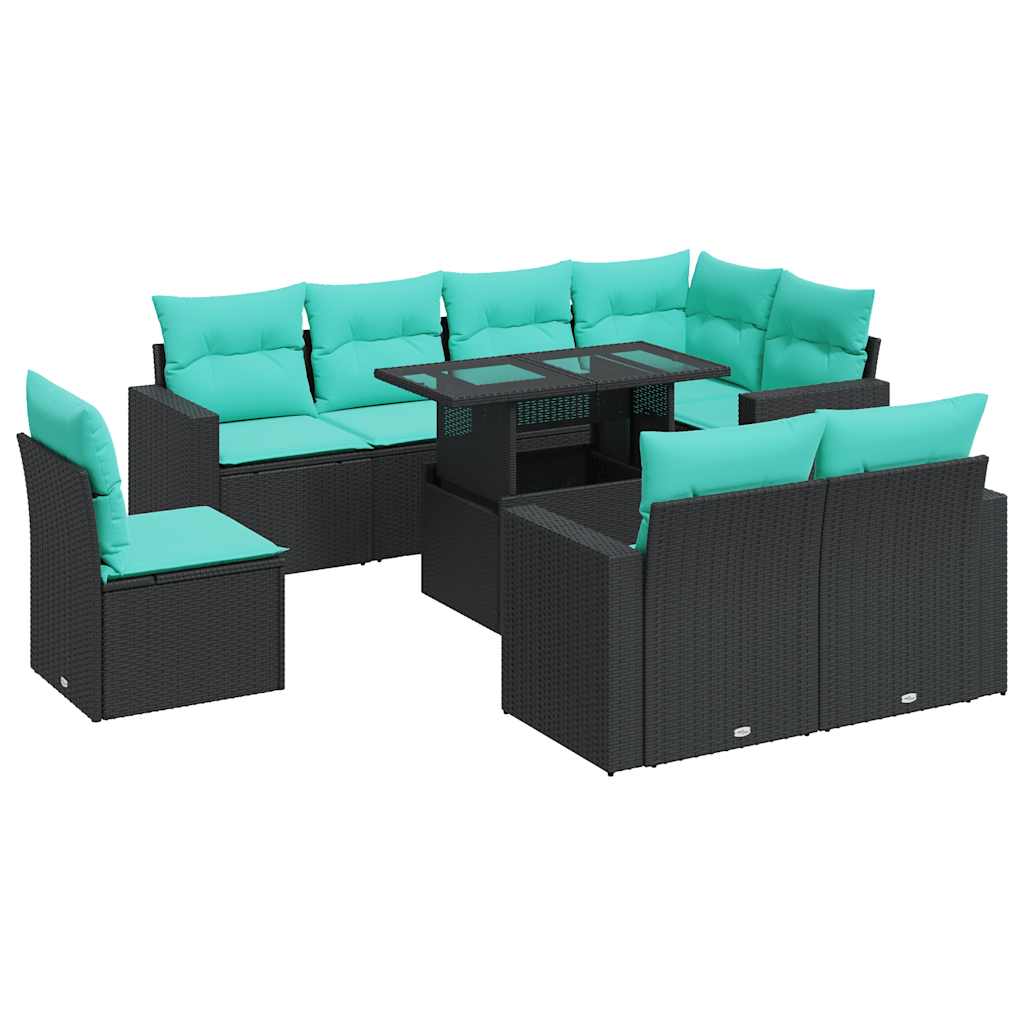 9-delige Loungeset met kussens poly rattan acacia zwart is nu te koop bij PeponiXL, paradijselijk wonen!