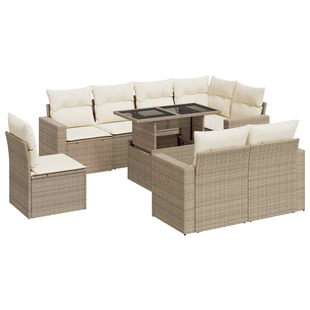 9-delige Loungeset met kussens poly rattan beige is nu te koop bij PeponiXL, paradijselijk wonen!