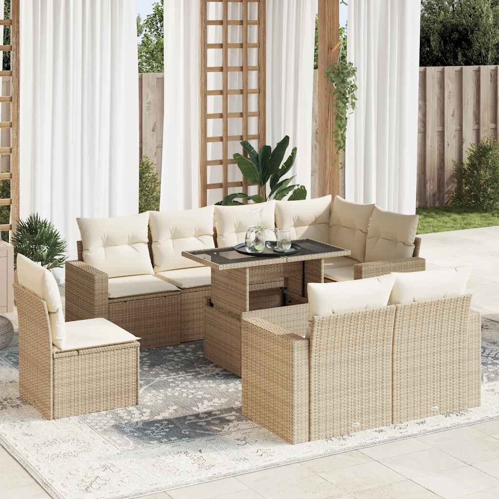9-delige Loungeset met kussens poly rattan beige is nu te koop bij PeponiXL, paradijselijk wonen!