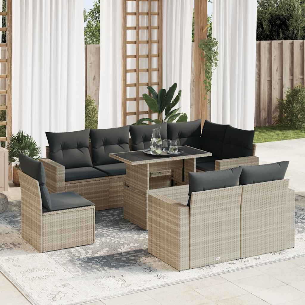 9-delige Loungeset met kussens poly rattan lichtgrijs is nu te koop bij PeponiXL, paradijselijk wonen!