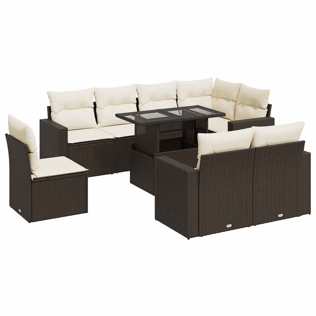 9-delige Loungeset met kussens poly rattan bruin is nu te koop bij PeponiXL, paradijselijk wonen!