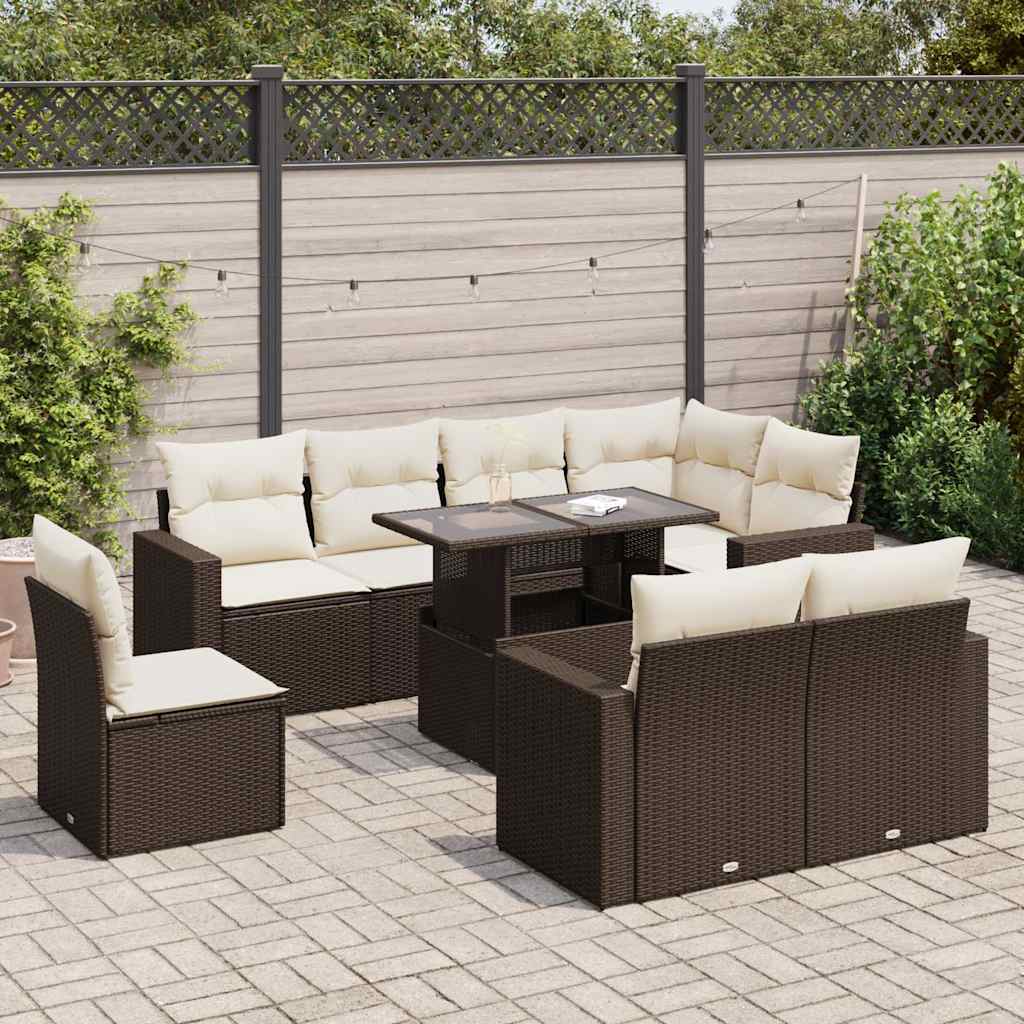 9-delige Loungeset met kussens poly rattan bruin is nu te koop bij PeponiXL, paradijselijk wonen!
