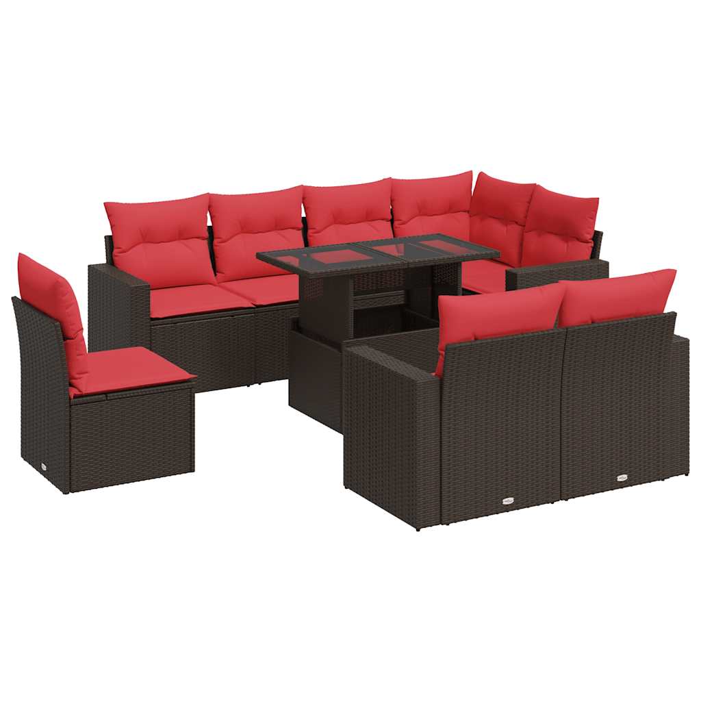 9-delige Loungeset met kussens poly rattan acacia bruin is nu te koop bij PeponiXL, paradijselijk wonen!