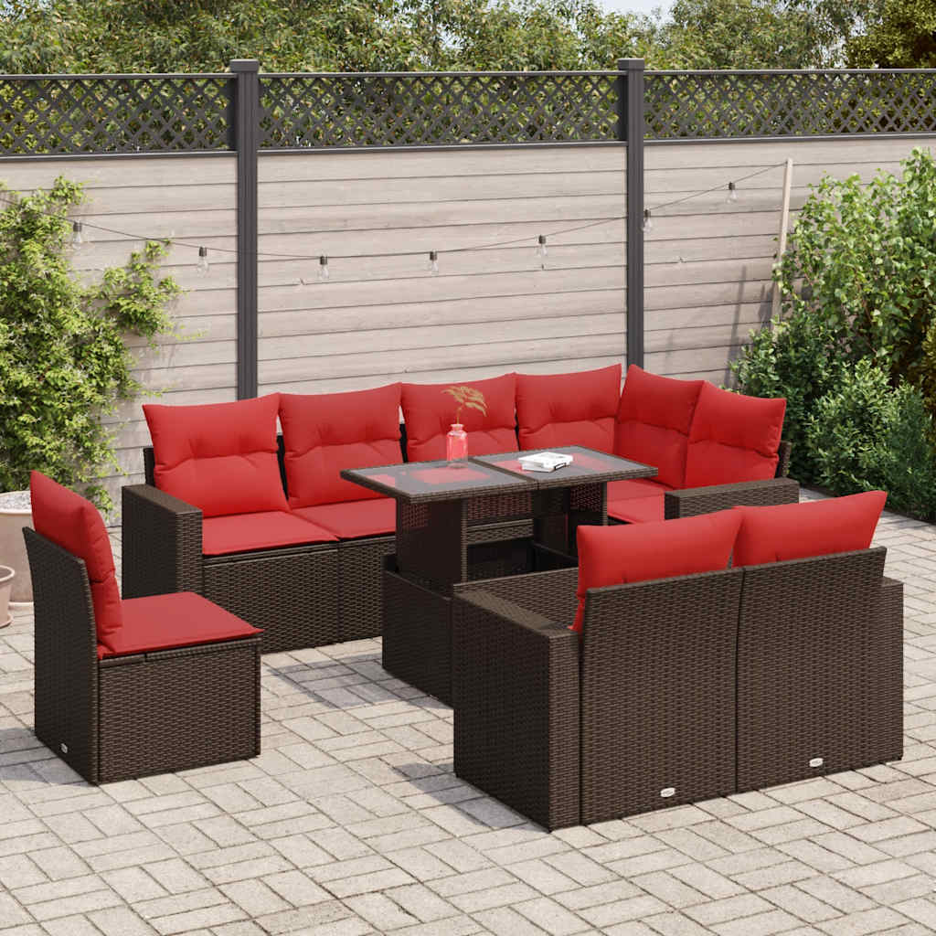 9-delige Loungeset met kussens poly rattan acacia bruin is nu te koop bij PeponiXL, paradijselijk wonen!