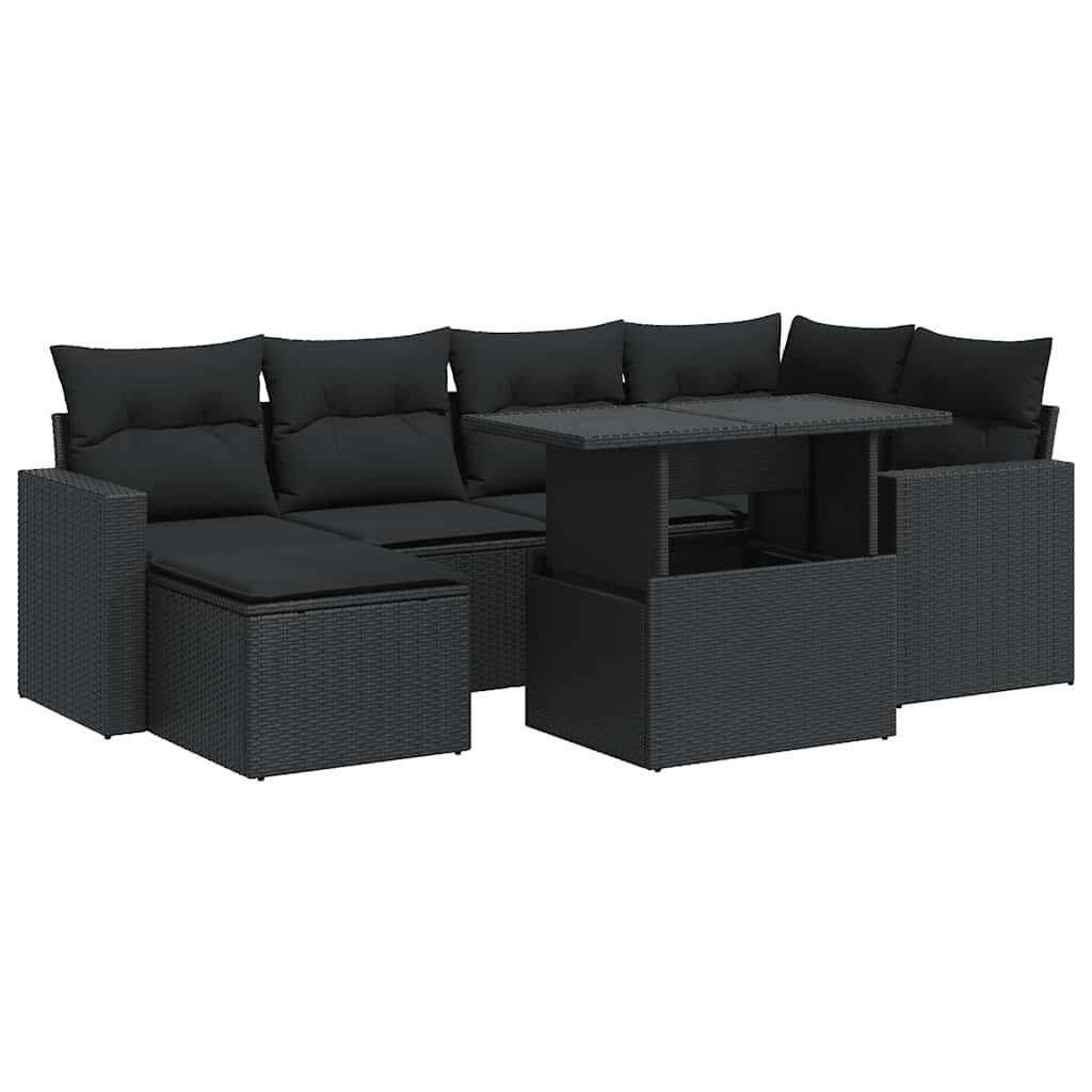 7-delige Loungeset met kussens poly rattan zwart is nu te koop bij PeponiXL, paradijselijk wonen!
